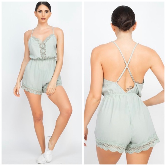 Shopgogirl Pants - 🆕Sage lace detail romper